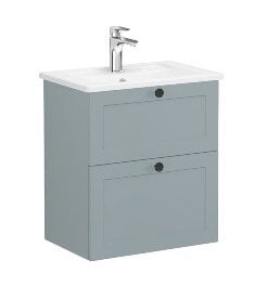 Vitra Root Classic 68662 Lavabo Dolabı, Çift Çekmeceli, 60 Cm, Dar, Mat Fiyord Yeşili, Köşeli Lavabolu